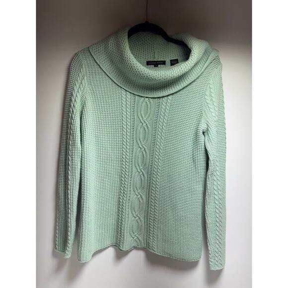 Cottage Corr Women’s Braided Cable Knit Teal Sweater Cowl Neck Sz Small - Picture 4 of 7